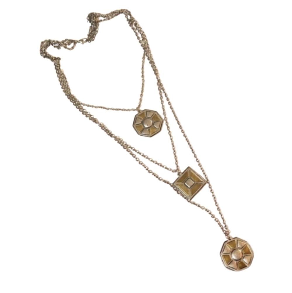Two toned triple Strand medallion vintage necklace